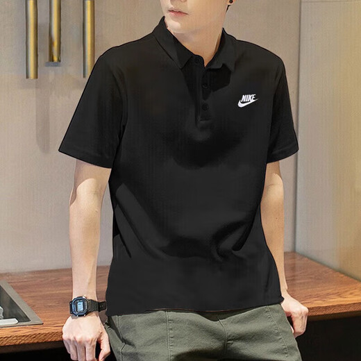 NIKE men's new summer running training sportswear casual T-shirt breathable lapel half-sleeved loose short-sleeved polo shirt FN3895-010/black L