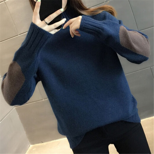 XuanNi Half Turtleneck Sweater Women's 2022 Autumn and Winter Versatile Bottoming Shirt Western Style Inner Thick Pullover THWA7720 Denim Blue One Size