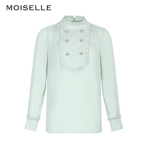 MOISELLE慕诗 新款通勤衬衫钉珠刺绣荷叶领百搭衬衣5M983 白色 36/S