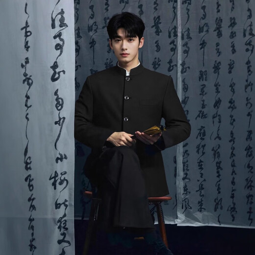 GOLDLION G+Goldlion Chinese tunic suit men's slim fit Chinese style groom's dress two-piece stand-up collar suit Chinese style four seasons tunic suit navy blue (top + pants + stand-up collar shirt) 3XL (173-183Jin Jin equals 0.5kg)