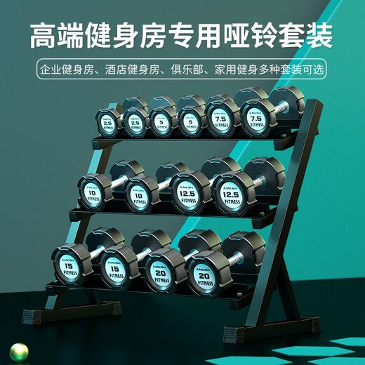 Ames pure steel dumbbell fixed gym commercial rubberized dumbbell men's home arm training 5KG/10kg pair gym professional model 15KG single