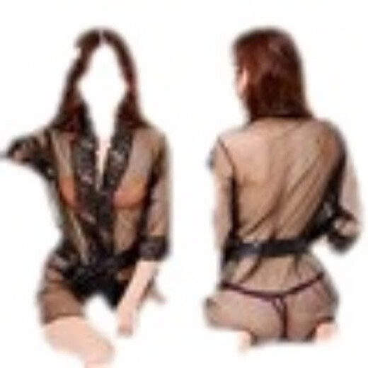 Night Spring Breeze Transparent Tulle Extremely Tempting Nightgown Lace Sexy Pajamas Shawl Mesh Bathrobe Uniform Set Black One Size