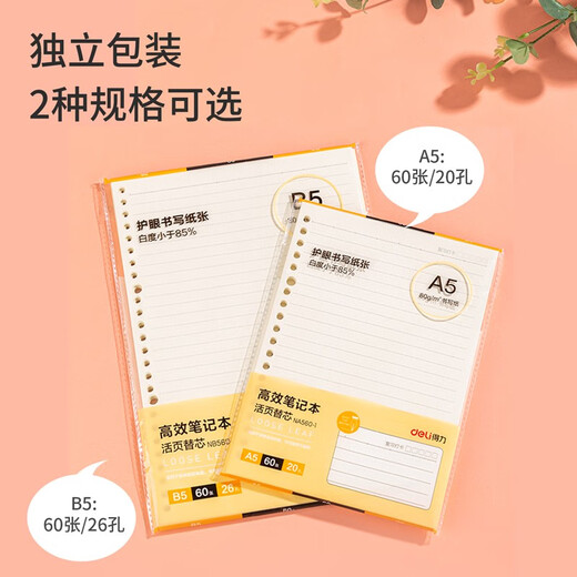 Deli B5/60 loose-leaf notebook refill 26-hole efficient note format refill loose-leaf paper NB560-1