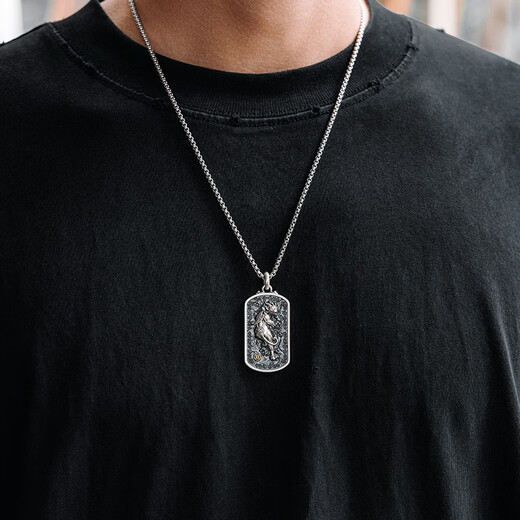 Mingyang Decorative Sea 925 silver 3D three-dimensional Pixiu necklace men's double-sided square pendant original design high-end solid accessories Pixiu pendant + steel chain 60cm