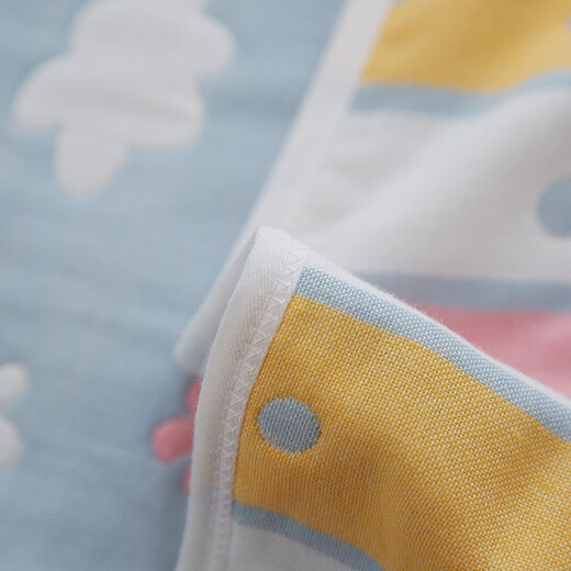 Hengyuanxiang pure cotton six-layer gauze towel quilt baby nap quilt summer cooling quilt children's baby sofa office blanket thickened six-layer towel quilt-Caiyun Blue 240cm*200cm