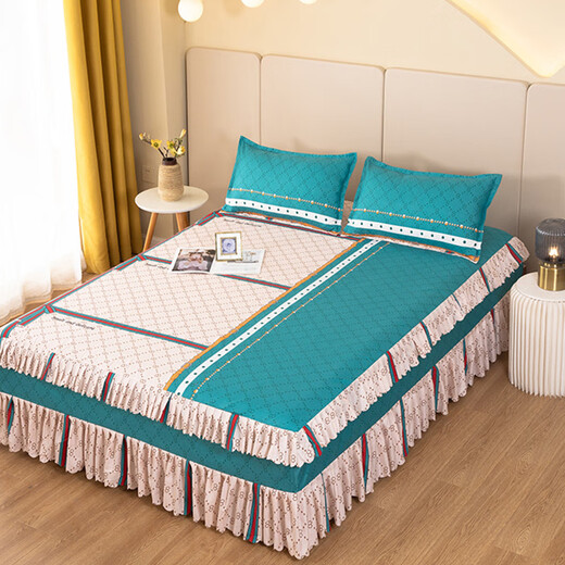 Thickened brushed double bed skirt Simmons Korean style bedspread bed skirt sheet bed sheet new three-layer edge orange windmill 200cmx220cm single piece bed skirt