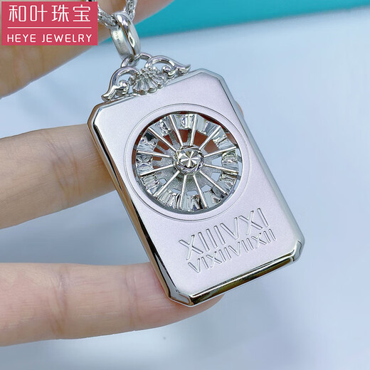 Heye Jewelry Platinum Pt950 Roman Square Men's Numbers Three-dimensional Pendant Tag Platinum 28.81g Width 30mm with buckle 60mm high with leather cord