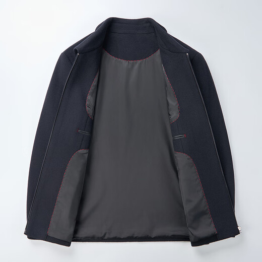 Hengyuanxiang 100% Wool Jacket Men's Spring Autumn and Winter Middle-aged Men's Dad's Clothes Leading Cadres Casual Woolen Wool Jacket Navy Blue Zipper Style L (175)