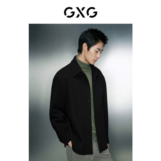 GXG男装 黑色基础宽松羊毛混纺双面呢短款外套男士 23年冬季新款 黑色 M