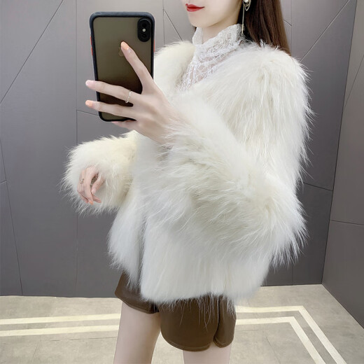 Han Shiyin fur coat women's short winter new style fur one-piece imitation mink Haining slim slim fox fur warm white one size fits all (85-130Jin [Jin equals 0.5 kg])