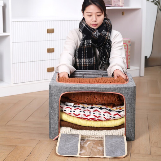 Chenzhi Shangpin fabric storage box cotton and linen foldable storage box thickened steel frame hundred boxes miscellaneous clothing storage box home green 66L (50*40*33CM)