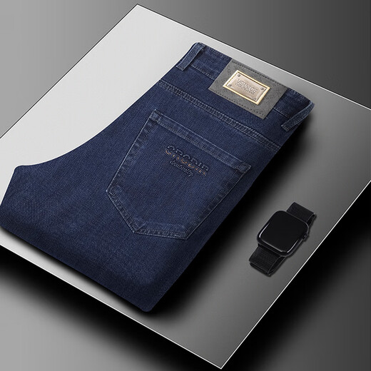 Pu Qi spring and autumn thick men's stretch jeans middle-aged high-waisted loose wear-resistant casual jeans straight pants 833 dark blue spring and autumn thick style 35 yards 2 feet 8 waist