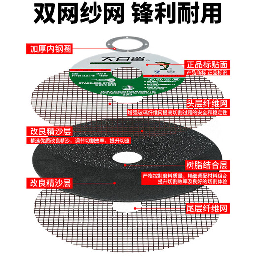 Great white shark cutting disc hand grinder cutting disc metal angle grinder grinding wheel grinding wheel stainless steel grinding wheel grinding 105 green sheet double mesh 1.2 thick sharp type 50 pieces