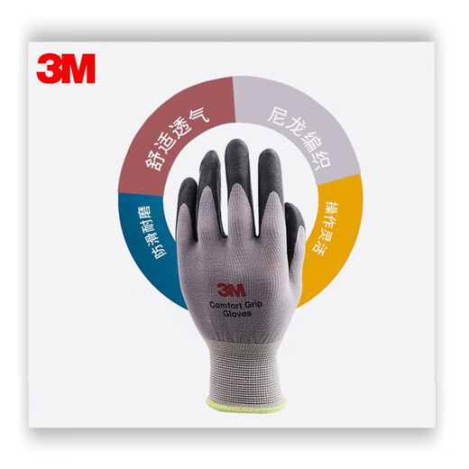 3M sheet metal gloves comfortable anti-slip/wear-resistant/oil-resistant/labor-proof/nitrile palm dipped gloves highly breathable gray L