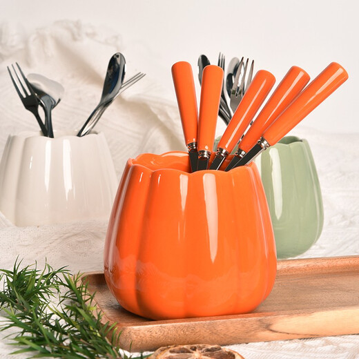 Durable fruit fork, household stainless steel fruit picks, dessert fork, coffee spoon set, storage fork, creative light luxury style, 1 can + 6 forks, avocado green