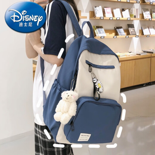 Disney official flagship high-looking schoolbag female large capacity Korean version middle school student junior high school student backpack girl ins simple versatile backpack child backpack blue pendant