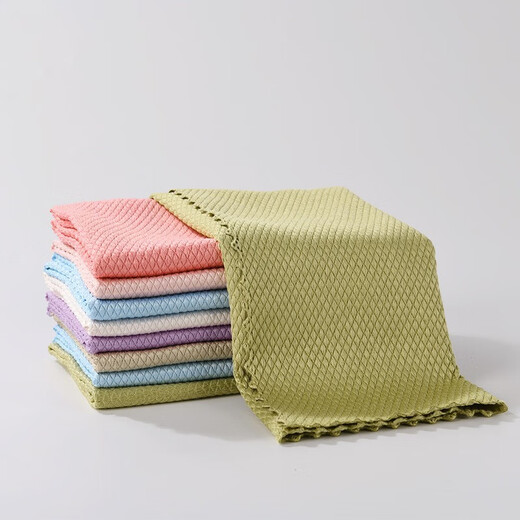 Jiekda fish scale rag, no lint, thickened, water-absorbent, no trace cloth, car glass cleaning table cloth, non-stick oil, household water-absorbent fish scale rag, random colors (pack of 10)