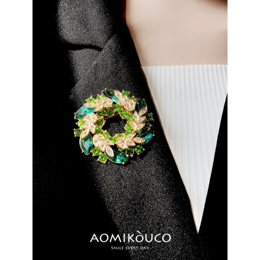 WOUG Retro Fashion Light Luxury Bauhinia Brooch Temperament Elegant Crystal Pin Feel Blazer Green Bauhinia (Boxed)