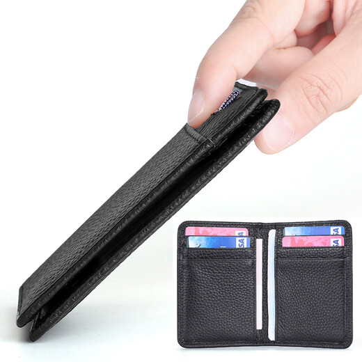 Momboska Bag Men's Leather Driver's License Cover Ultra-Thin Compact Card Holder Women's Bank Card Holder ID Cover Multiple Card Slots Black