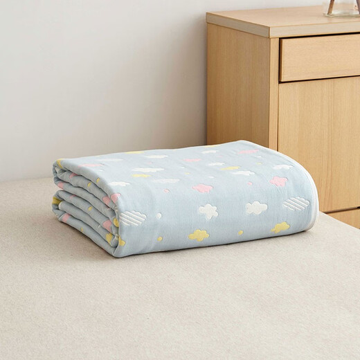 Hengyuanxiang pure cotton six-layer gauze towel quilt baby nap quilt summer cooling quilt children's baby sofa office blanket thickened six-layer towel quilt-Caiyun Blue 240cm*200cm