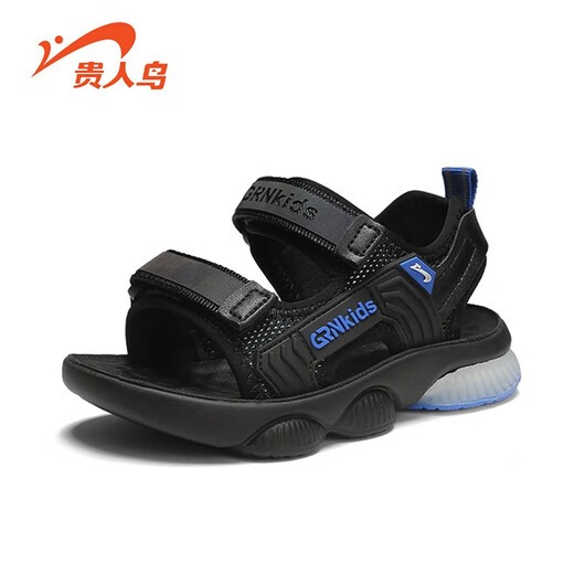 Guireniao children's sandals summer new boys' beach shoes children's soft bottom baby anti-slip soft bottom black and blue 37 (inner length 23.3/foot length 22.8)