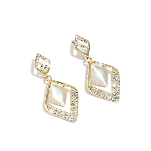 Qlady autumn and winter geometric earrings for women, fashionable temperament, light luxury decoration, cat's eye earrings, niche design, 925 silver needle earrings, female birthday gifts for girlfriends and wives