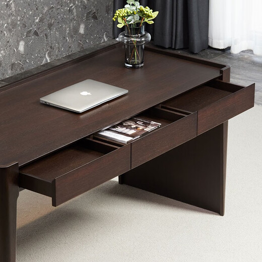Jiangjixuan Italian minimalist light luxury study desk and chair combination modern simple office desk computer desk study table desk smoked wood 1400*600*750mm