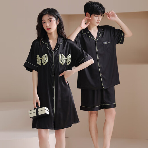 From the mood couple pajamas for women ice silk summer short-sleeved shorts home clothes men pajamas couple outfit one men and one women suit CLS 6210 XL men [height 175-180 weight 135-160Jin [Jin equals 0.5 kg]]