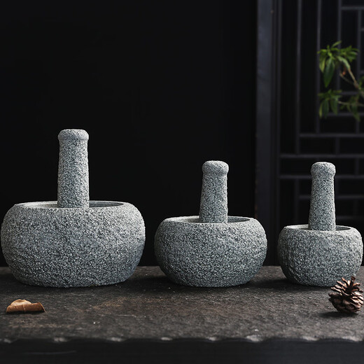 Handmade retro old stone mortar, bluestone mortar, garlic pounder, medicine jar, stone cup, pepper masher, grinder, retro bluestone lychee noodle, old stone mortar outer diameter 12CM