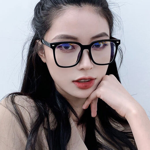 2021 New 2021 New Thick Black Frame Glasses for Men Showing Face Small Large Frame Plain Glasses Frame Anti-Blue Light Flat Glasses for Women Plain Fashion Trendy Style Bright Black Frame Non-prescription Flat Mirror Mirror Box + Lens Cloth