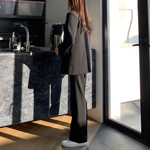 FANAOGE Spring and Autumn College Student Interview Professional Wear Fashion Suit Suit Temperament Suit Formal Women's Suit High-end Work Clothes Spring and Autumn Model_Black 3-piece Suit_Coat + Pants + Shirt with Shoulder Pads
