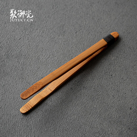 Juyu porcelain tea clip bamboo wooden tea spoon cup clip tea tweezers tea ceremony accessories tea needle scissors pot pen tea shovel Pu'er tea knife E tie rope bamboo long tea clip 21.5*1.2cm
