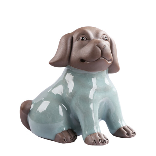 Bamboo celadon cute puppy tea pet ornaments tea set accessories creative ceramic handmade zodiac cute dog tea table decoration can be raised Xiaowangcai-Ge Kiln
