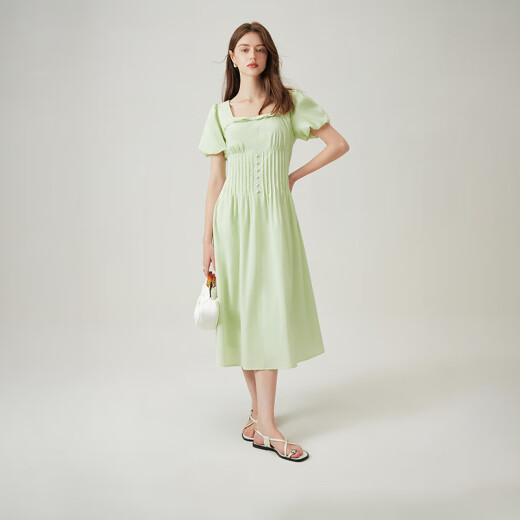 Fans Lane Vestido de diseño de arco romántico francés 2024 Summer New Square Neck Skirt 12392 White M