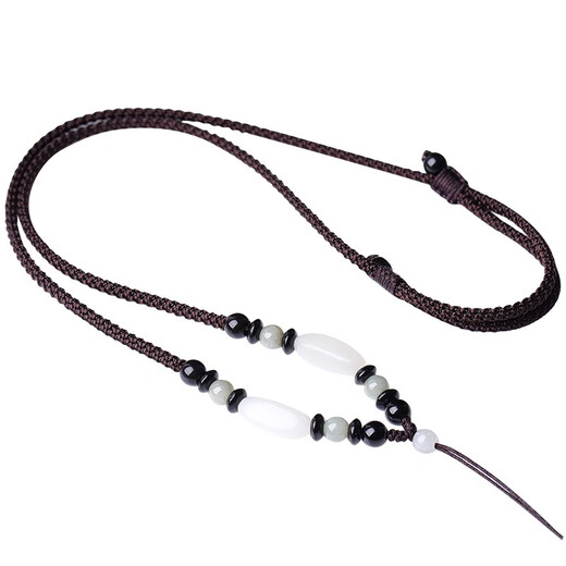Tang Huisse hand-woven jade pendant necklace rope Hetian jade pendant pendant lanyard jade pendant for men and women 925 silver + Hetian jade brown model
