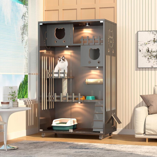 Jingdiao Jade Cat Cage Cat Villa Cat Cabinet Large Pet Cat Nest Cat House Cat House Luxurious Three-story Movable Cat House Modern Gray B (80*60*95) Customized Greeting Card