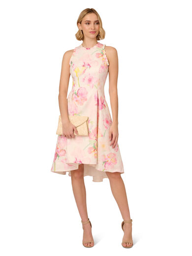 Adrianna Papell Women's Halter Jacquard Dress Pink Multicolor 6