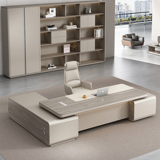 Chengyu boss desk office desk simple modern light luxury leadership office desk and chair combination president executive desk 2.4m double side cabinet + 2.4m background cabinet + boss chair