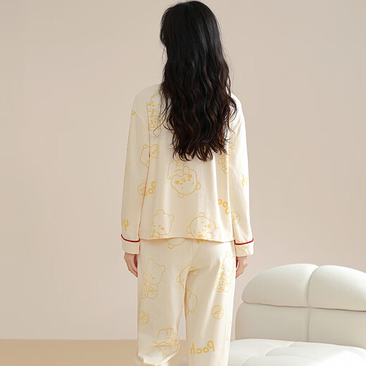Cat Man Pure Cotton Pajamas Women's Long Sleeve Trousers Spring and Autumn Style Pullover Can We Wear Outside the Fall and Winter Home Clothing Set Full Cotton 9901 XL (Suggested 120-140Jin [Jin equals 0.5 kg])