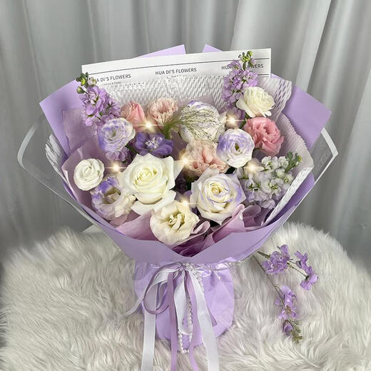 Baihuaguan Flower Express Flower Gift Purple Rose Gypsophila Bouquet Birthday Gift for Girlfriend and Wife Same-City Delivery Purple Charm | dyg55