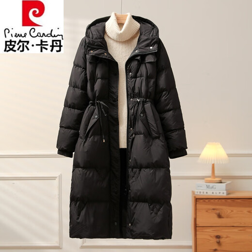 Pierre Cardin 2025 Winter New Down Jacket Women's Korean Style Belted Mid-Length Long Over the Knee Hooded Waist White Duck Down Warmth Beige S Recommended 80-125 Jin Jin equals 0.5 kg