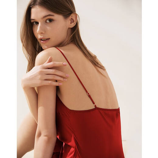 Golden Santa Silk Pajamas Women's Long Sleeve Two-piece Set 100% Mulberry Silk Couple Wedding Birth Year New Year's Gift Chinese Valentine's Day Gift Caramel Red (Slip Skirt) M