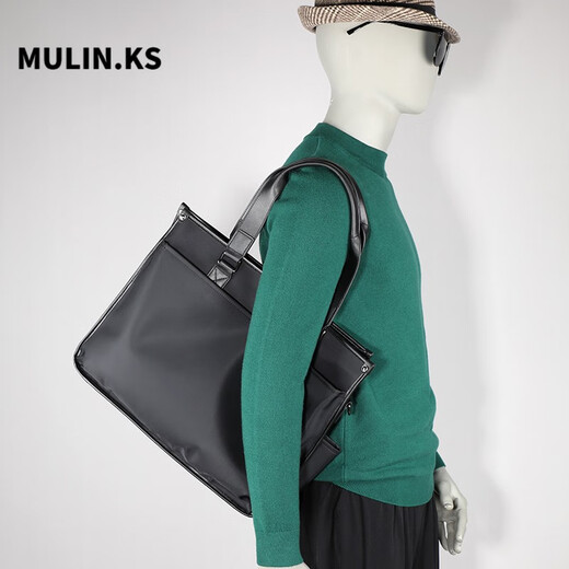MuLin.Ks Men's Travel Light Bag Handbag Men's Large Capacity Canvas Briefcase Shoulder Tote Bag Men's Computer Bag Horizontal Black - Can Hold 15.6-inch Notebook Large Bag 15.6-inch