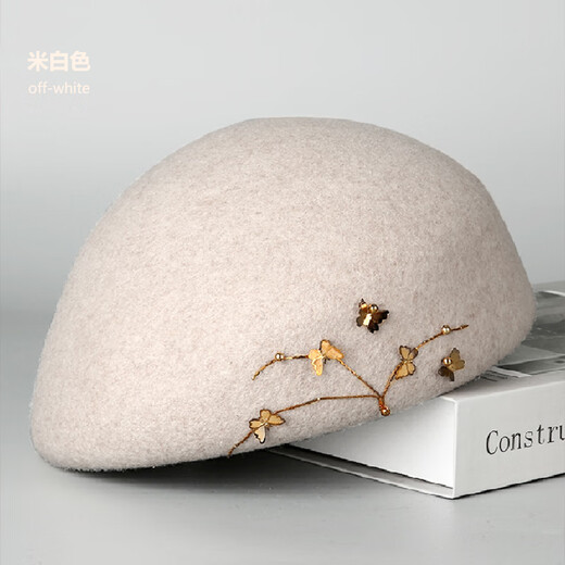 Lanshimengdai 2024 Autumn and Winter Warm Wool Wool Butterfly Beret Elegant Retro Painter Hat Western Fashion Curly Beret Elegant * Khaki (High Quality - 100% Wool) One Size for Adults (Hidden Adjustment 56-57.5cm)