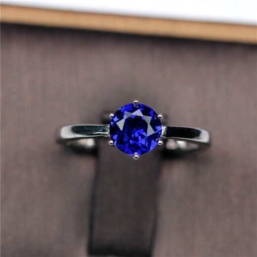 CHAUIYIN trendy temperament 1 carat tanzanite ring women's Japanese and Korean synthetic blue gemstone ring dark 6mm-live mouth