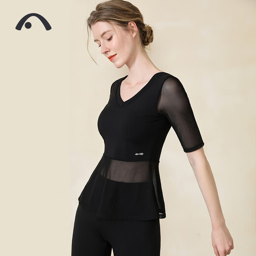 Aixiabu Yoga Wear Women's Suit Fairy-like High-end Professional Pilates Spring and Summer Yoga Wear Top Mid-Sleeve Slimming Large Size Black/With Breast Pad/Top M