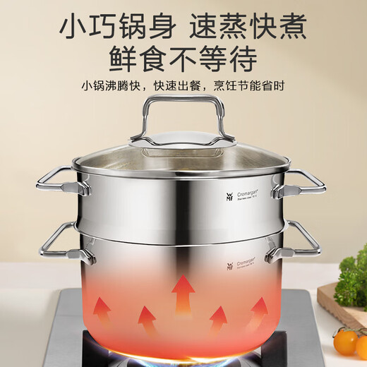 WMF steamer small stainless steel soup pot steaming dual-purpose with steamer double-ear double bottom multi-function induction cooker universal pot DIMENSION steamer 2 layers 20cm