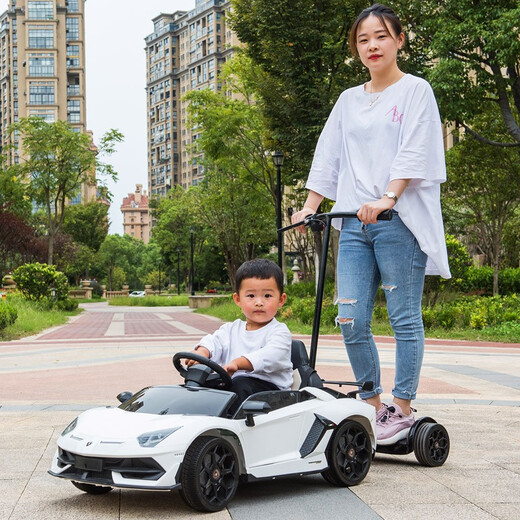 Haolaixi Lamborghini children's electric car four-wheeled with remote control baby car adult and child toy car can sit on the stroller yellow adult standing board/foam soft wheel/leather seat