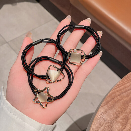 BARY REEF Elegant cat's eye stone hair circle headband for women, Korean version, simple small rubber band, ball headband, ponytail, three-piece set (three pieces)