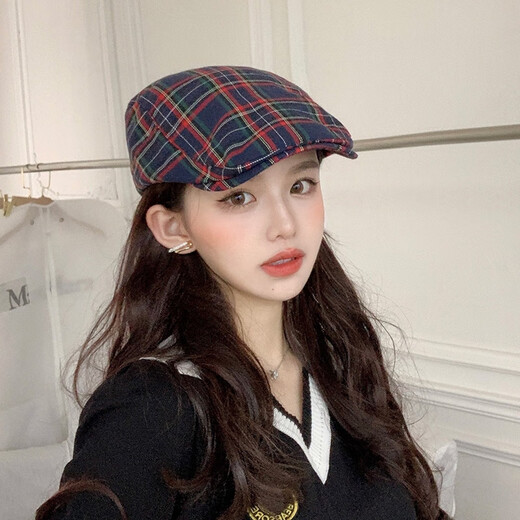 Lin Zhongxun Red Beret Summer Women's Plaid Hat 2024 New Thin British Retro Progressive Hat Red One Size (55-58cm)